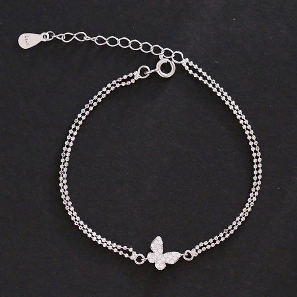 925 Sterling Silver CZ Layered Butterfly Bracelet - Picture 3 of 7